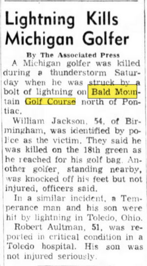 Bald Mountain Golf Course - May 6 1974 Lightning Strike